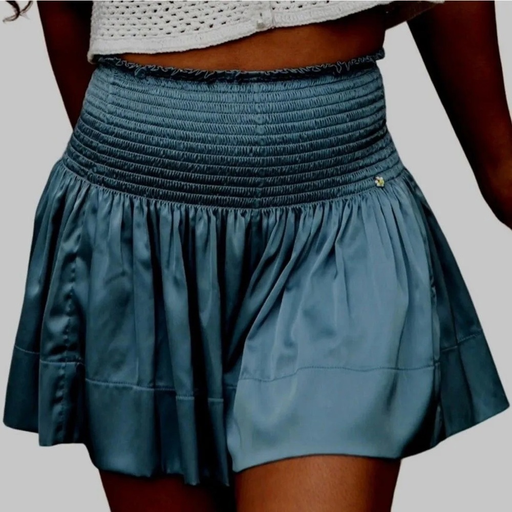 Blue Smocked Mini Skort